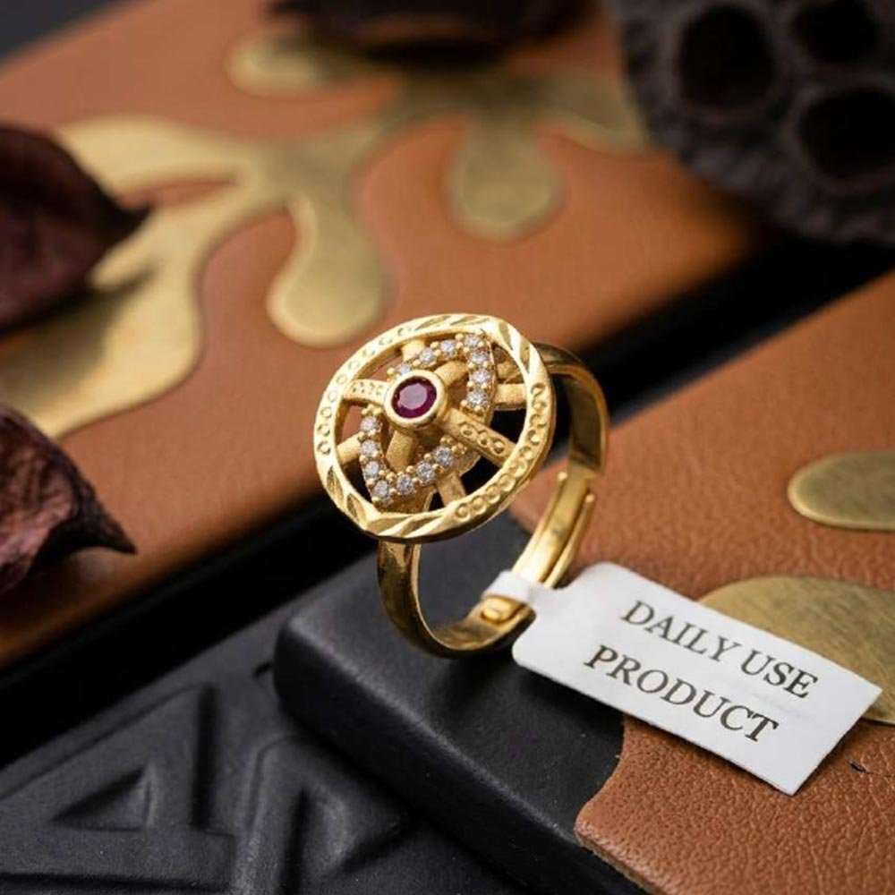 Traditional Gold Plated Ruby CZ Adjustable Floral Ring For Women (Art No.52)