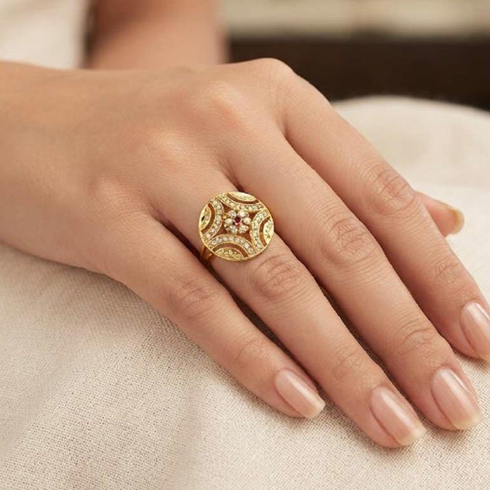 Traditional Gold Plated Floral CZ Adjustable Statement Ring For Women(Art No.50) - Image 3