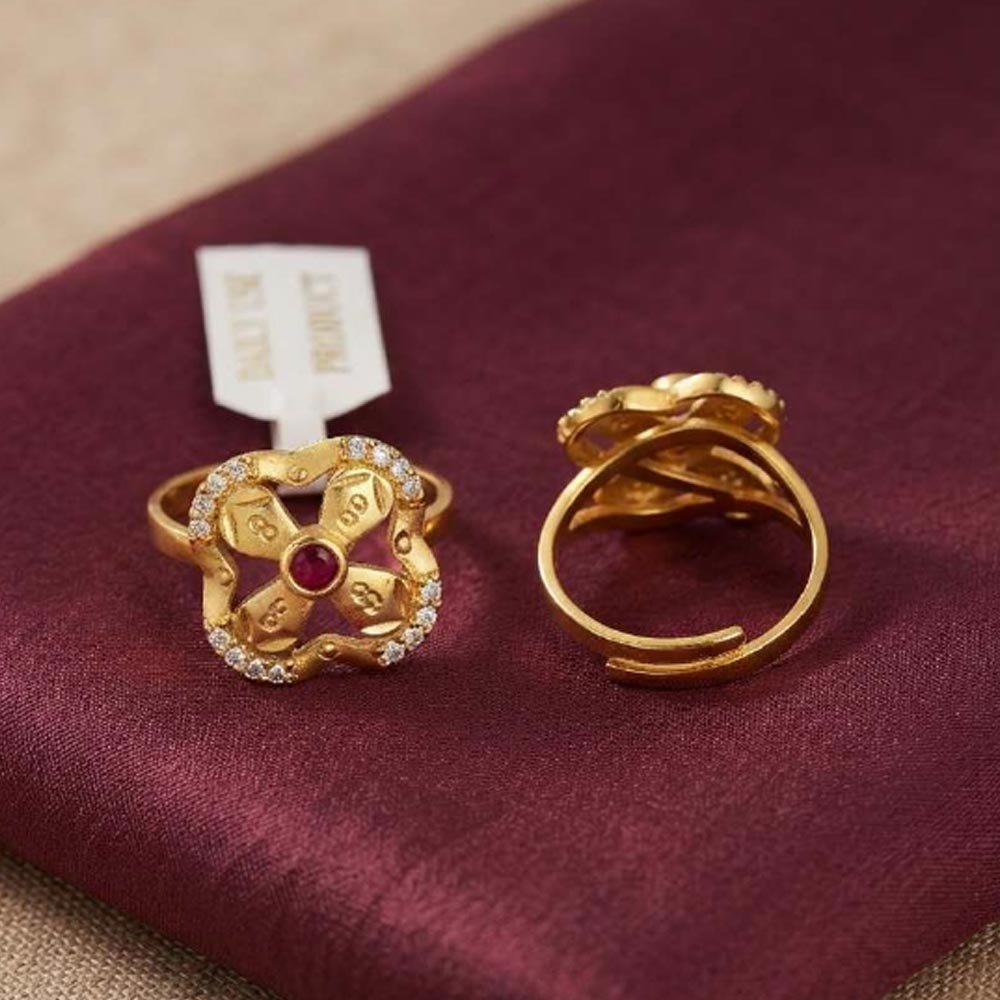 Gold Plated Ruby Floral Adjustable CZ Ring For Women(Art No.49) - Image 4