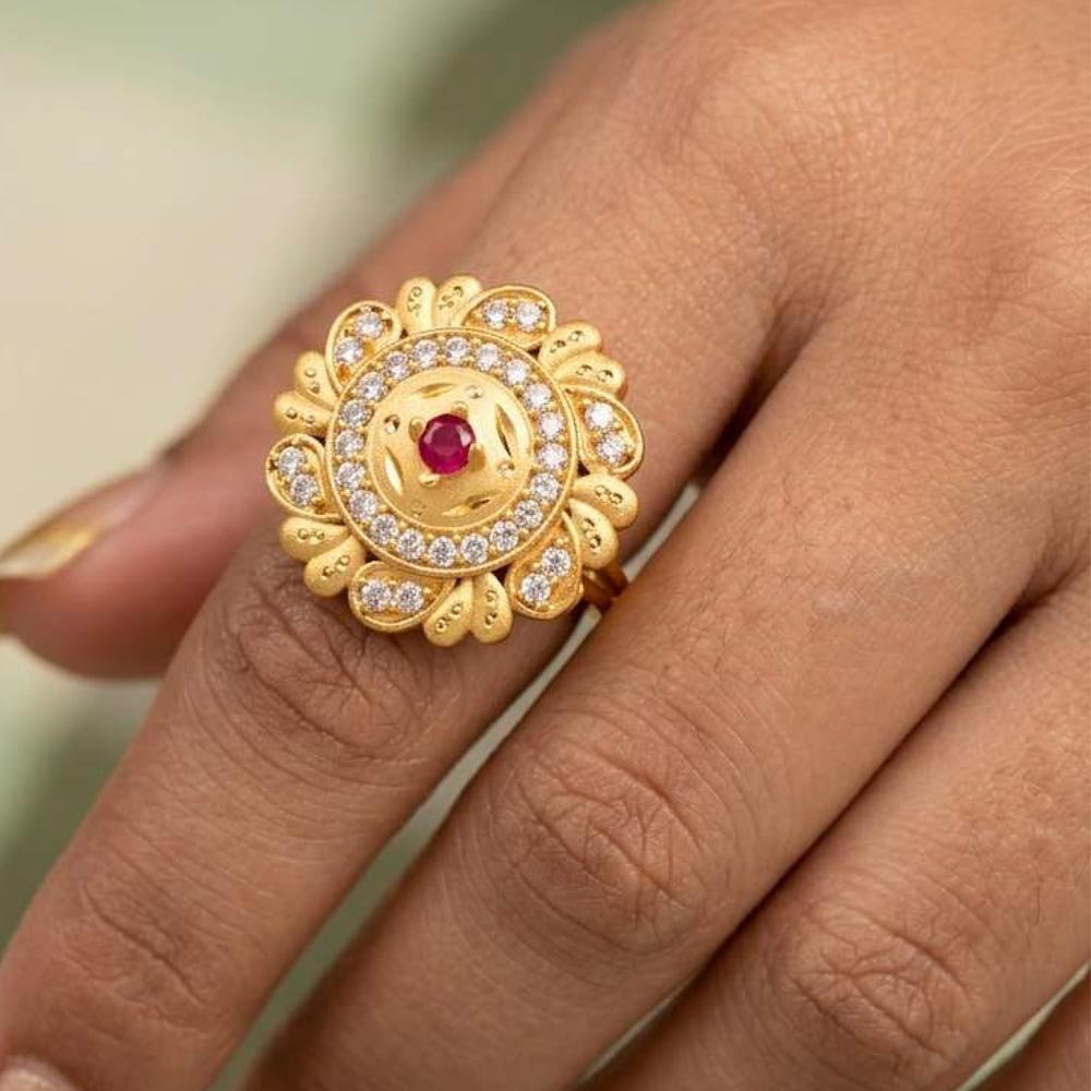 Gold Plated Floral AD Stone Adjustable Ring ( Art No. 68) - Image 2