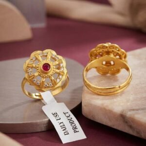 Traditional Gold Plated Ruby Floral CZ Adjustable Ring (Art No.44)