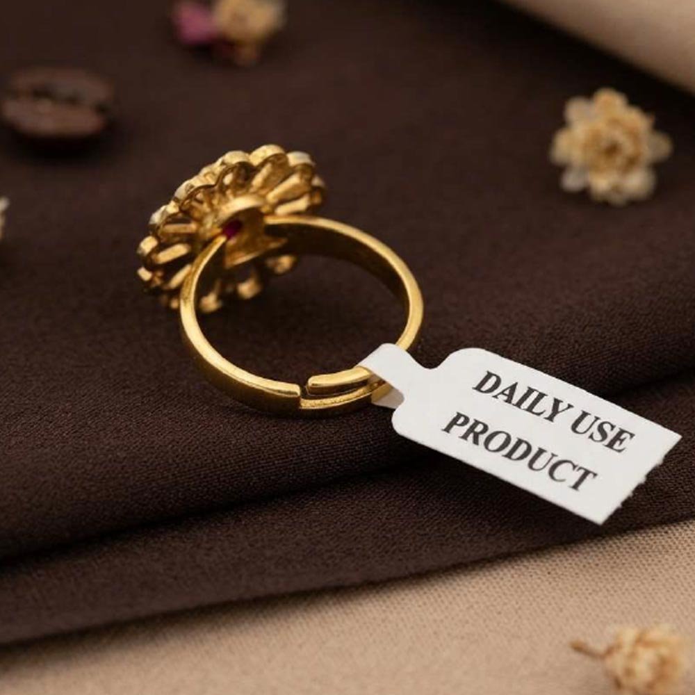 Elegant Gold Plated Floral CZ Adjustable Ring (Art No. 40) - Image 4