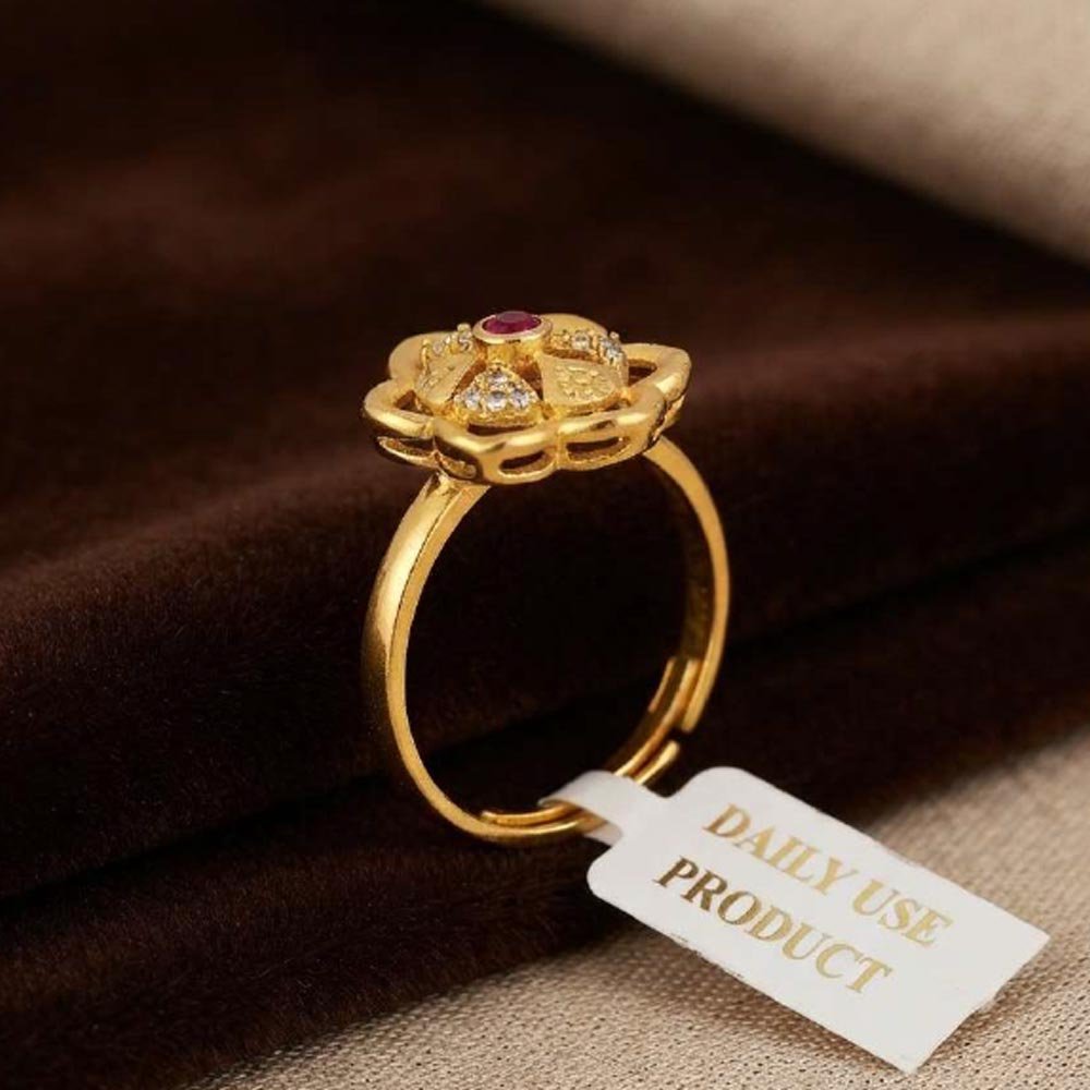 Royal Ruby Blossom Gold Plated Adjustable Ring (Art No.39) - Image 4