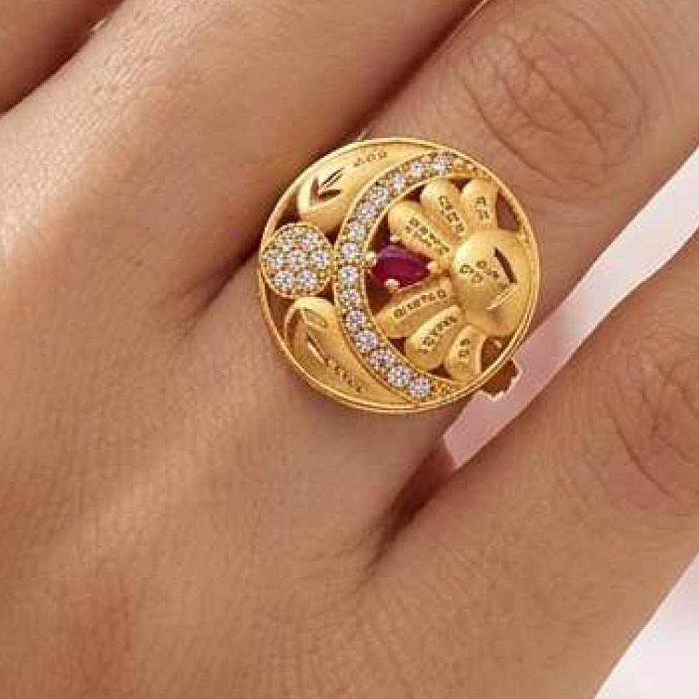 Traditional Gold Plated CZ Floral Adjustable Designer Ring (Art No. 38) - Image 4