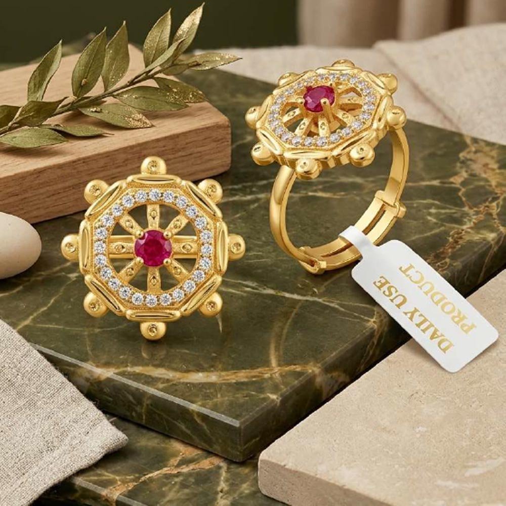 Gold Plated Ruby AD Stone Adjustable Ring ( Art No. 66 ) - Image 2