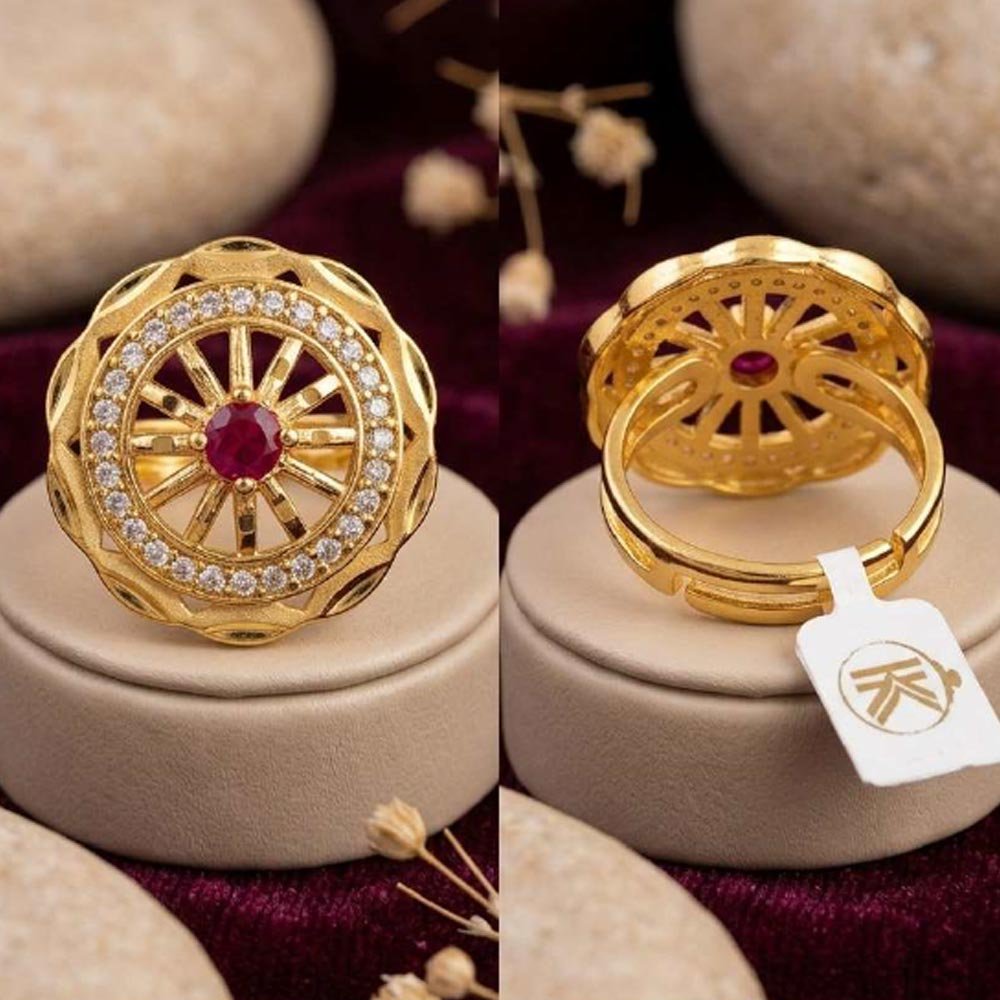 Gold Plated Ruby CZ Adjustable Floral Ring (Art No. 63)