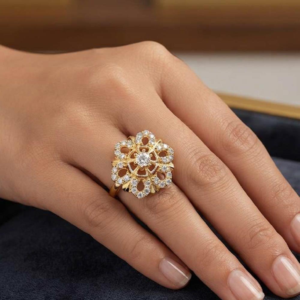 Traditional Gold Plated Floral CZ Adjustable Ring For Women Stylish(Art No.60) - Image 3