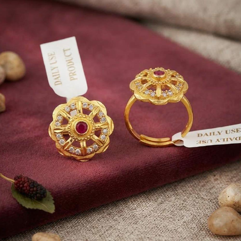 Traditional Gold Plated Ruby Floral CZ Adjustable Ring (Art No.44) - Image 5