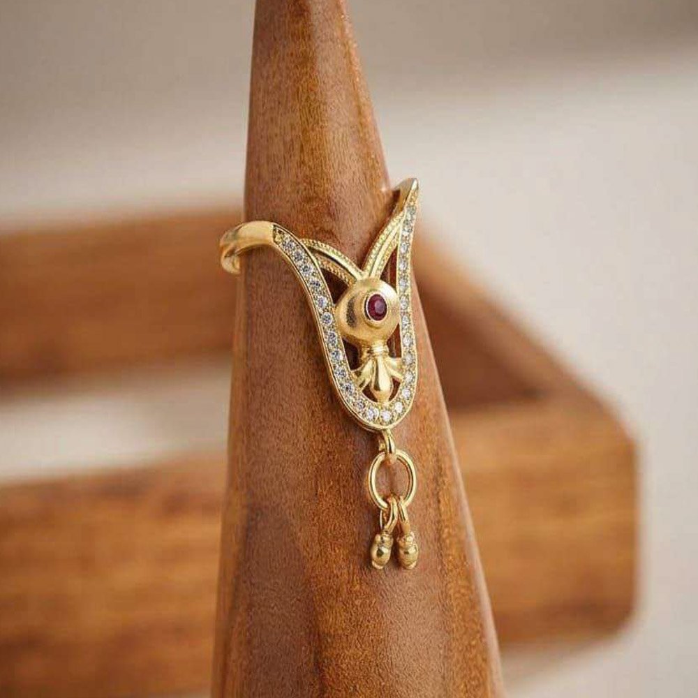 Gold Plated CZ Adjustable Floral Leaf Ring (Art No.184) - Image 4