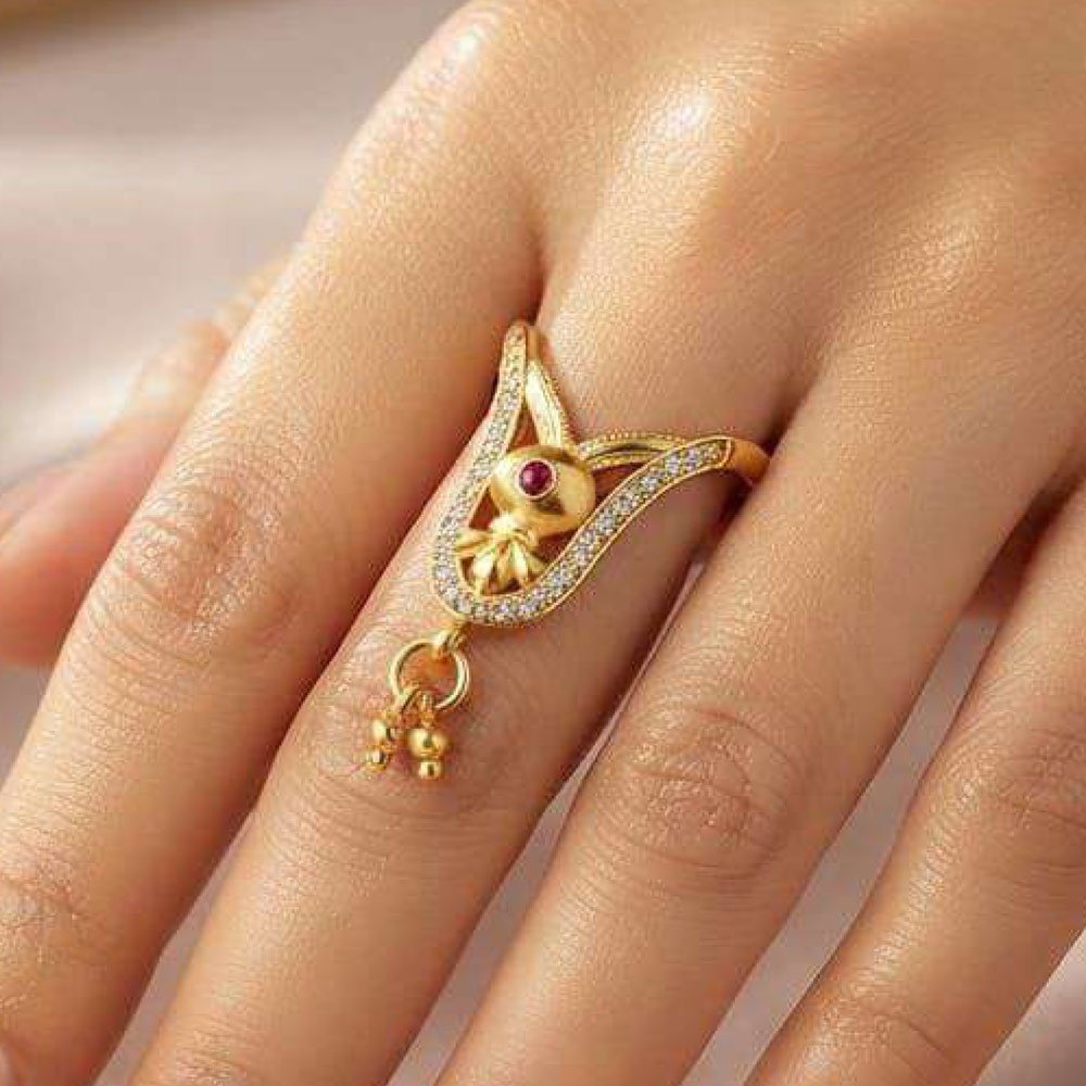Gold Plated CZ Adjustable Floral Leaf Ring (Art No.184)