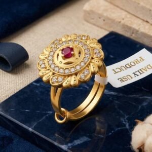 Gold Plated Floral AD Stone Adjustable Ring ( Art No. 68)