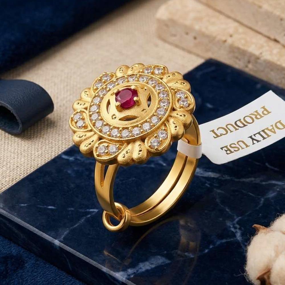 Gold Plated Floral AD Stone Adjustable Ring ( Art No. 68)