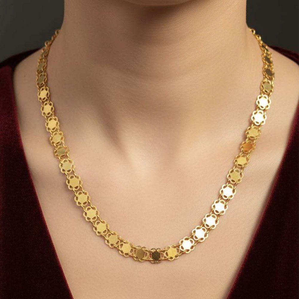 Gold Plated Floral Coin Chain Necklace (Art No.185)