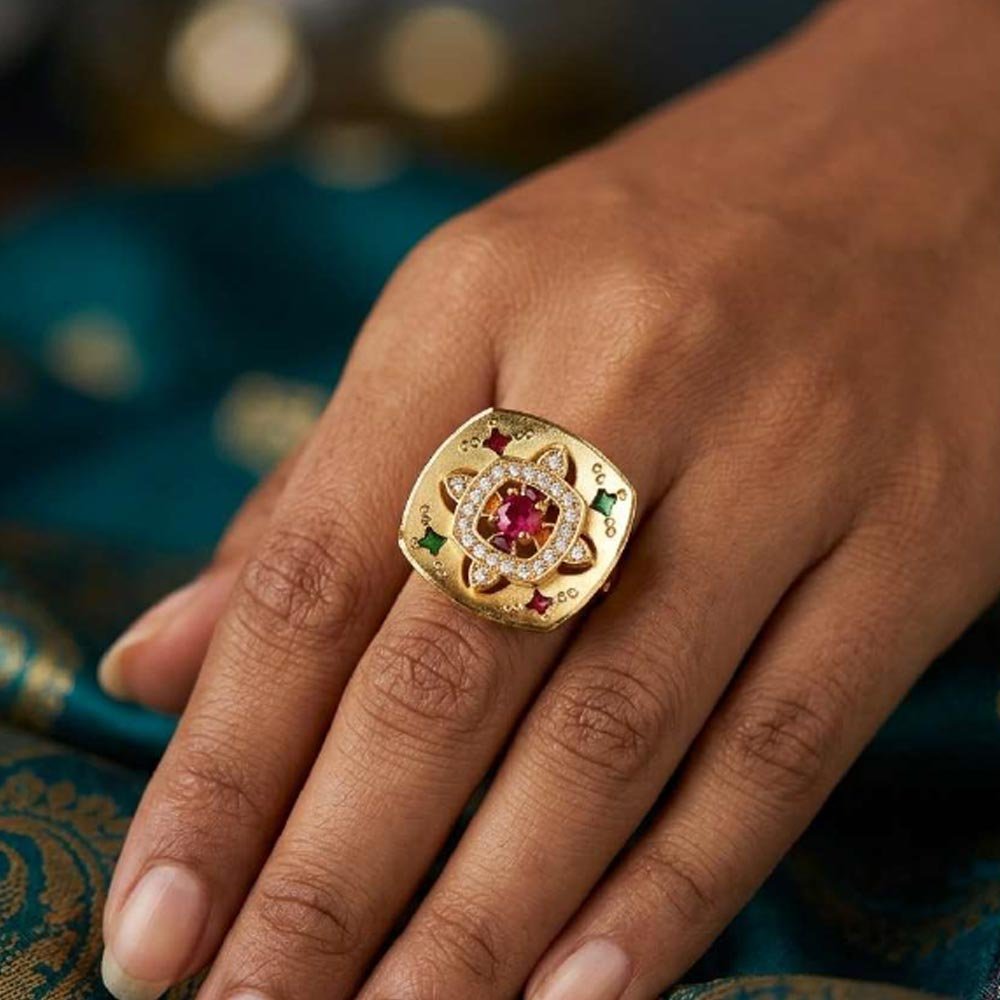 Elegant Gold Plated AD Floral Adjustable Ring ( Art No. 71) - Image 4