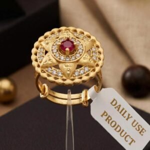 Gold Plated Star Mandala CZ Adjustable Ring (Art No.37)
