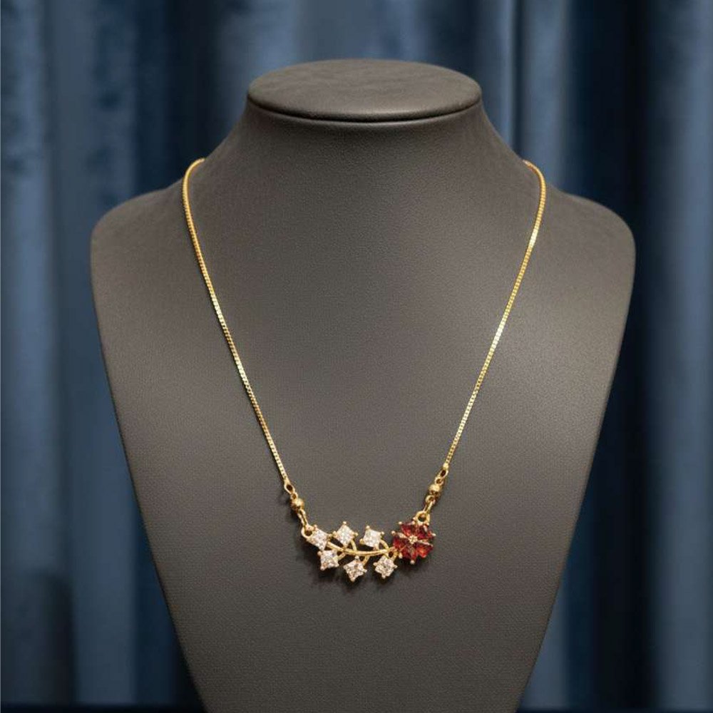 Gold Plated Red Floral CZ Stone Pendant Necklace (Art No.189) - Image 3