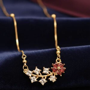 Gold Plated Red Floral CZ Stone Pendant Necklace (Art No.189)