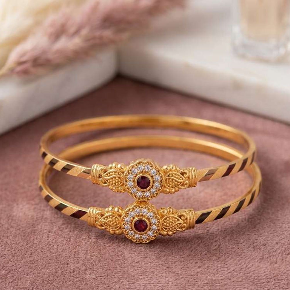 Traditional Gold Plated Ruby AD Stone Bangle (Art No.247) - Image 3