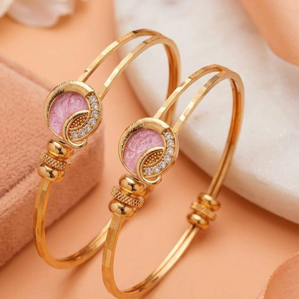 Traditional Gold Plated Pink Stone AD Bangle (Art No.248)