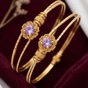 Traditional Gold Plated Purple Stone Floral Bangle Set (Art No.241)