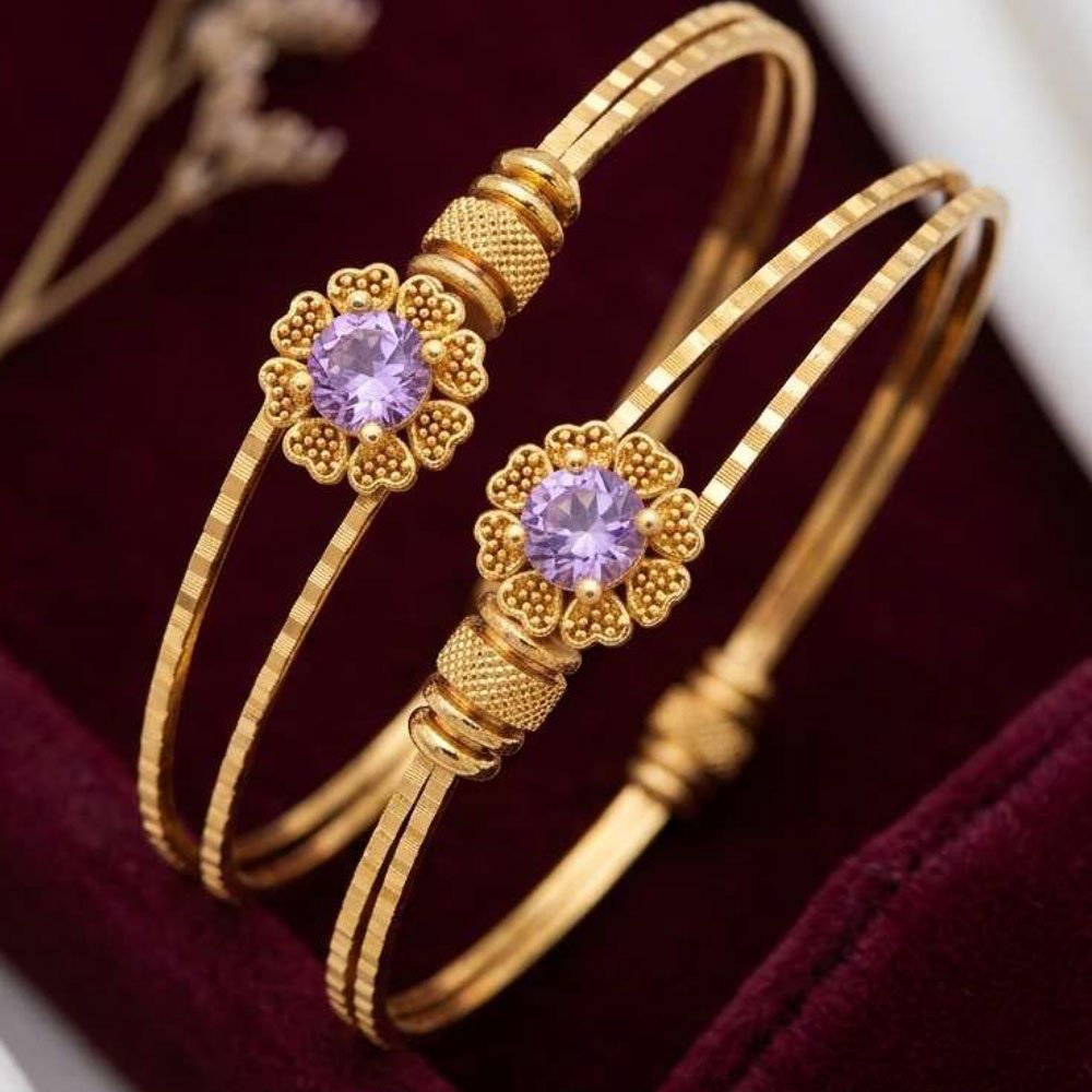 Traditional Gold Plated Purple Stone Floral Bangle Set (Art No.241)
