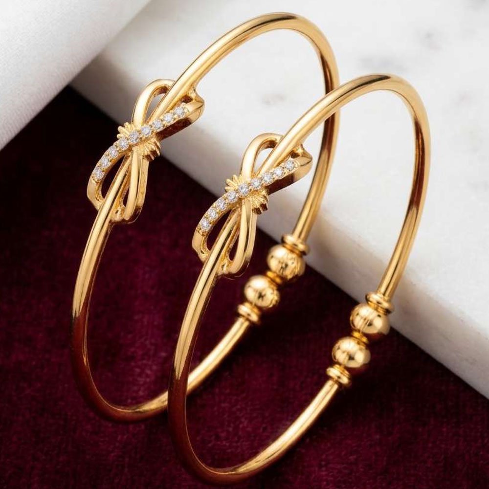 Traditional Gold Plated AD Stone Bow Design Bangle Set (Art No.242)