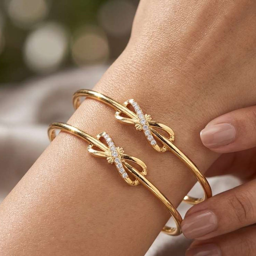 Traditional Gold Plated AD Stone Bow Design Bangle Set (Art No.242) - Image 2