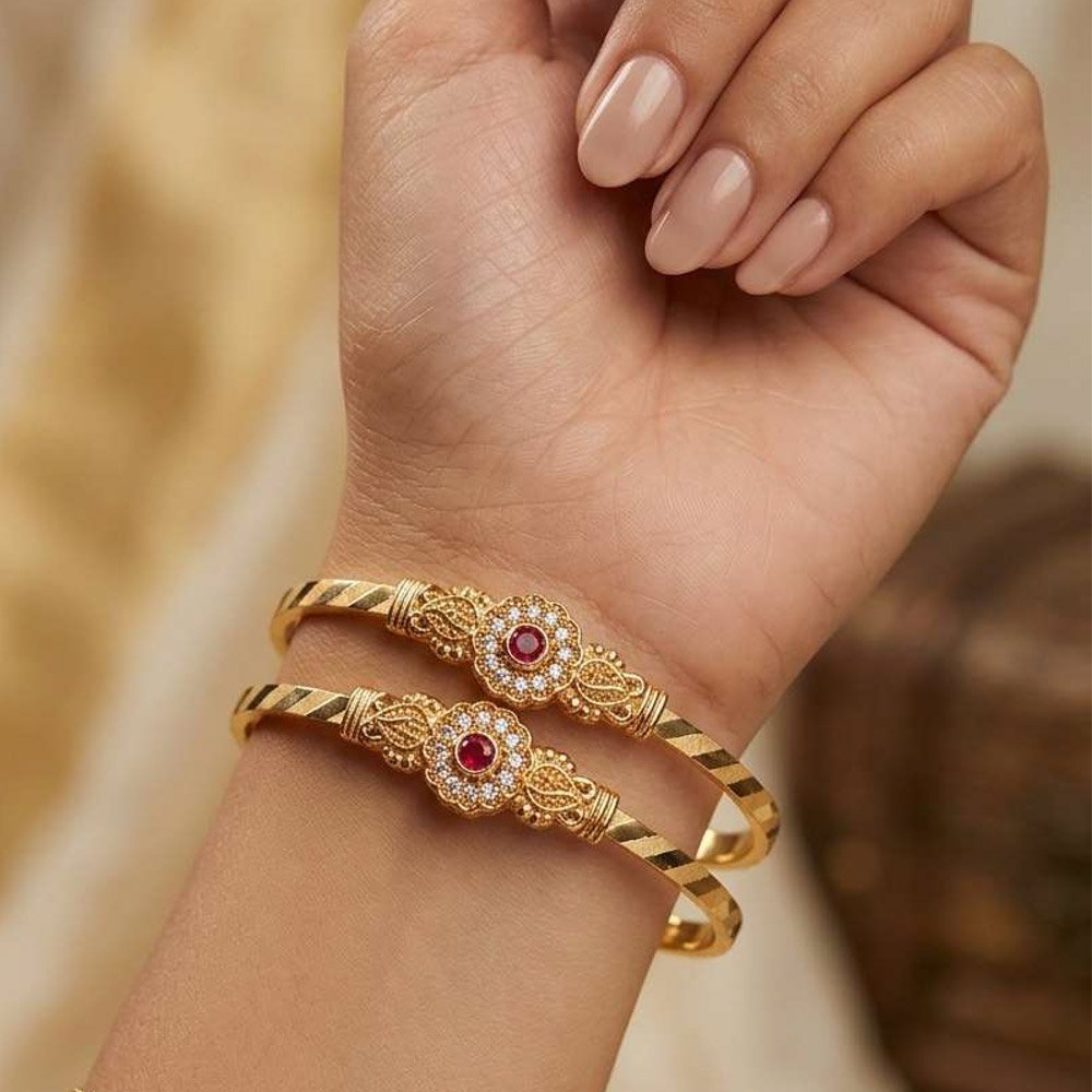 Traditional Gold Plated Ruby AD Stone Bangle (Art No.247) - Image 2