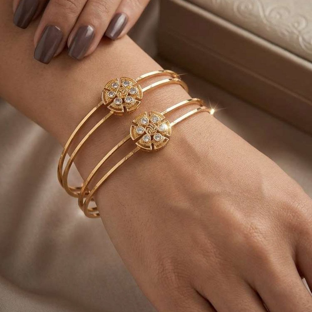 Traditional Gold Plated AD Stone Floral Bangle Set (Art No.240)