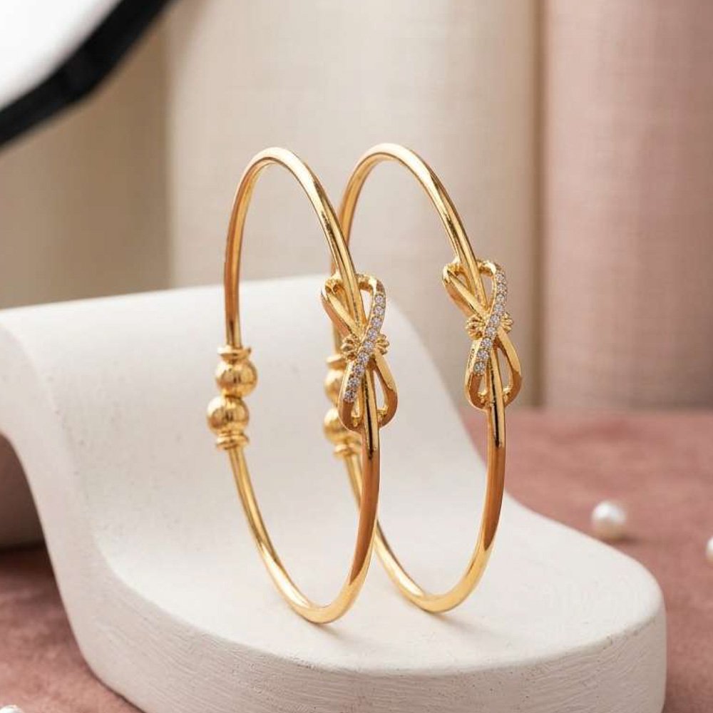 Traditional Gold Plated AD Stone Bow Design Bangle Set (Art No.242) - Image 4