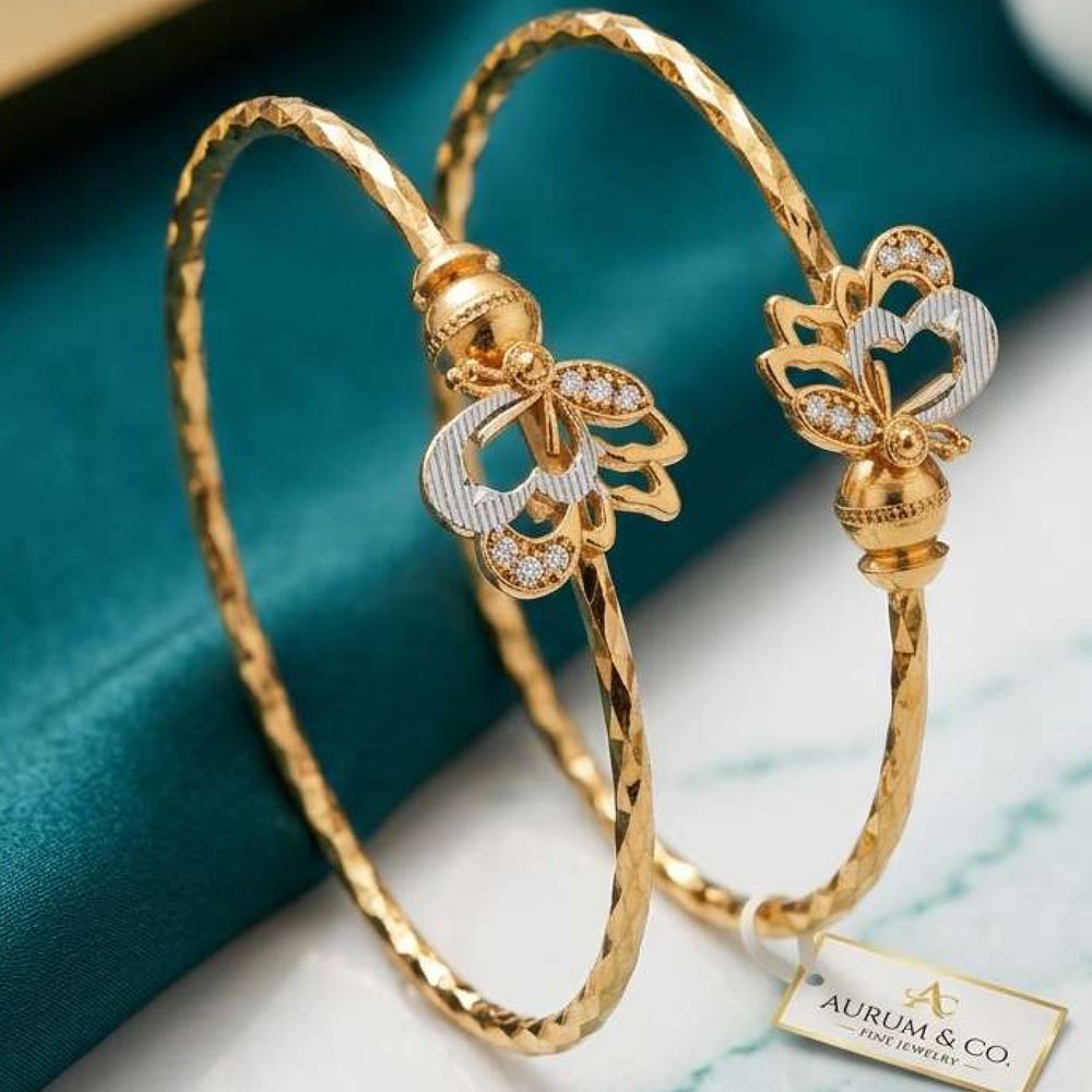 Gold Plated Heart Butterfly Open Kada Bracelet (Art No 213)