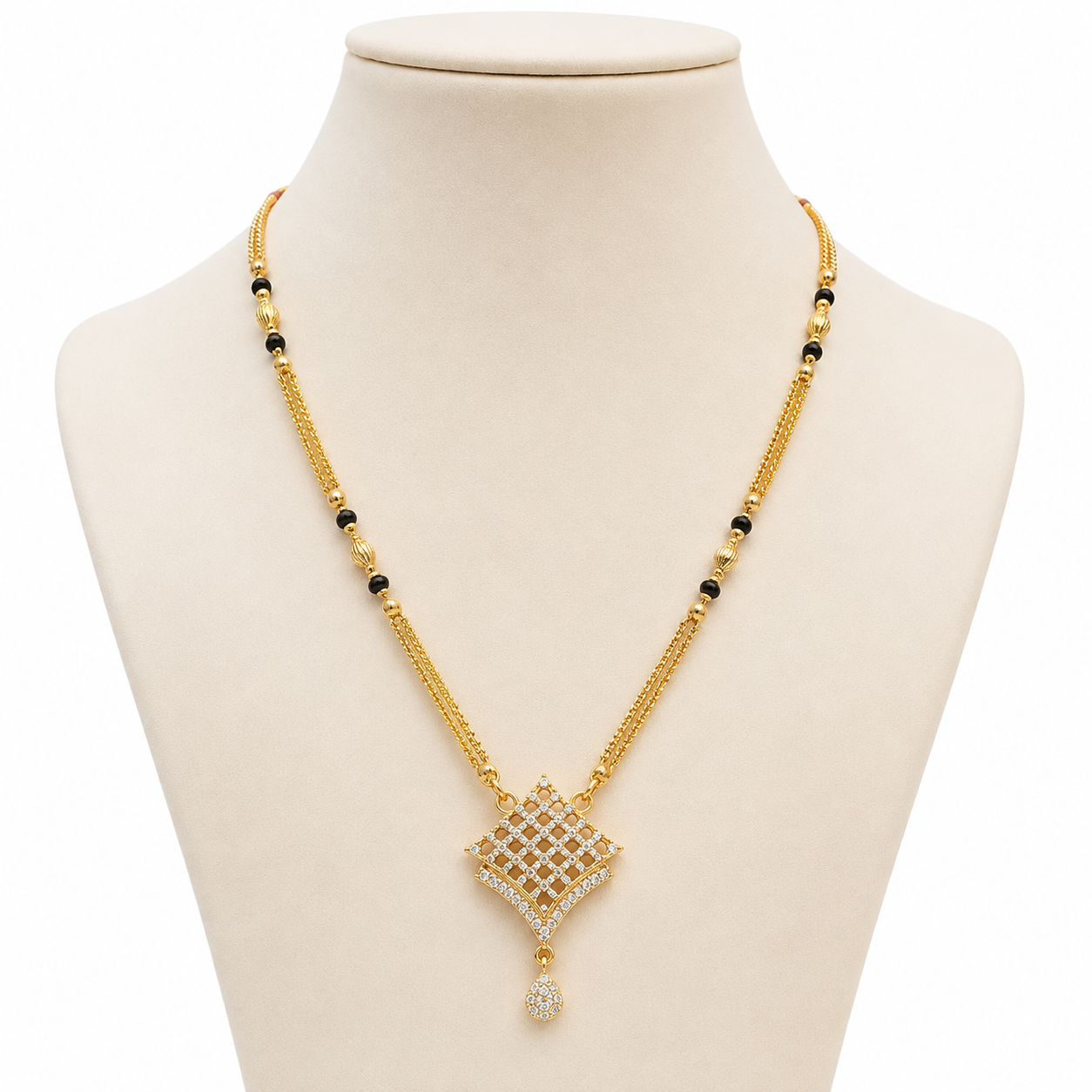 Traditional Gold Plated Black Beads Diamond Shape Mangalsutra For Women (Art No.236) - Image 2