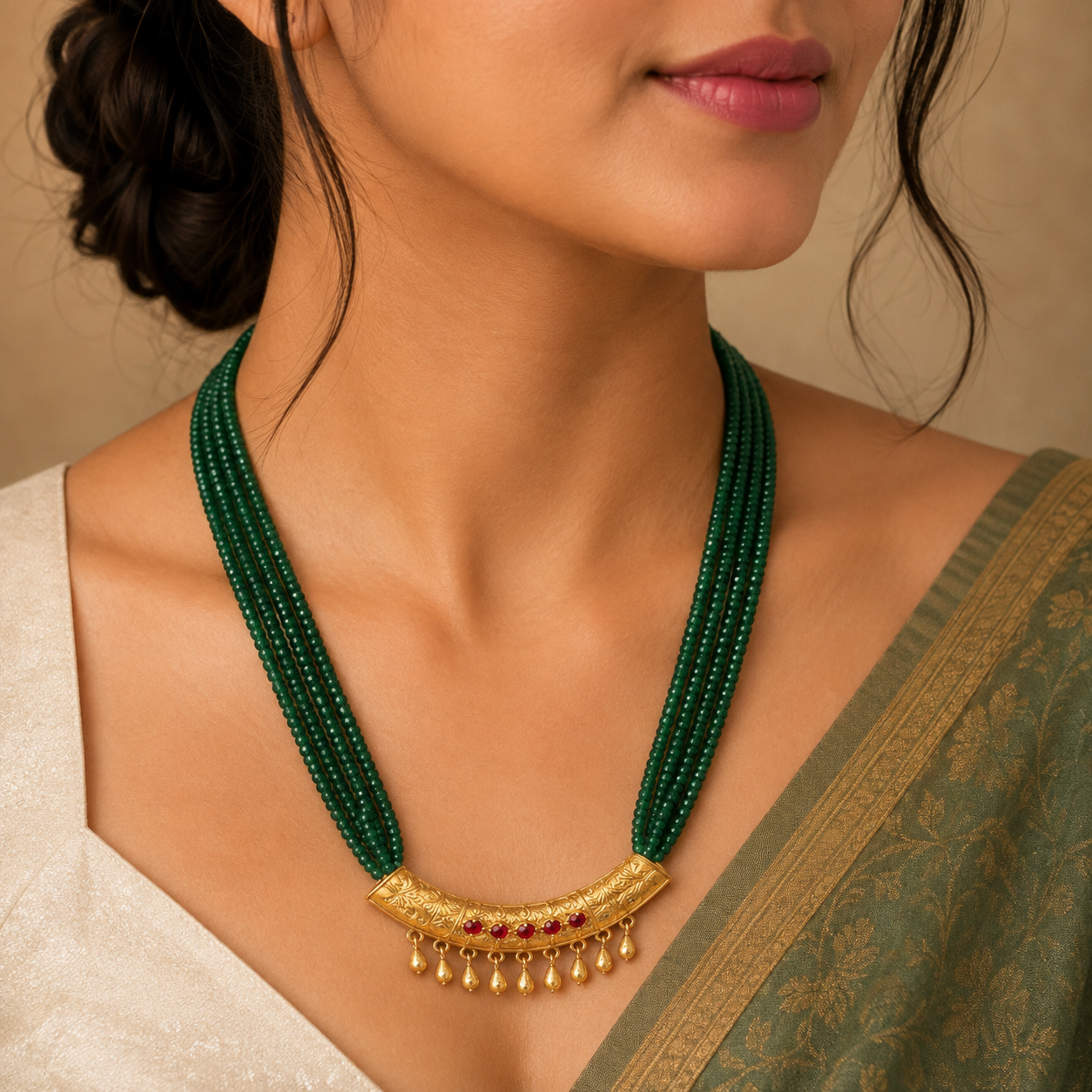 Traditional Gold Plated Green Beaded Necklace(Art No.277) - Image 3