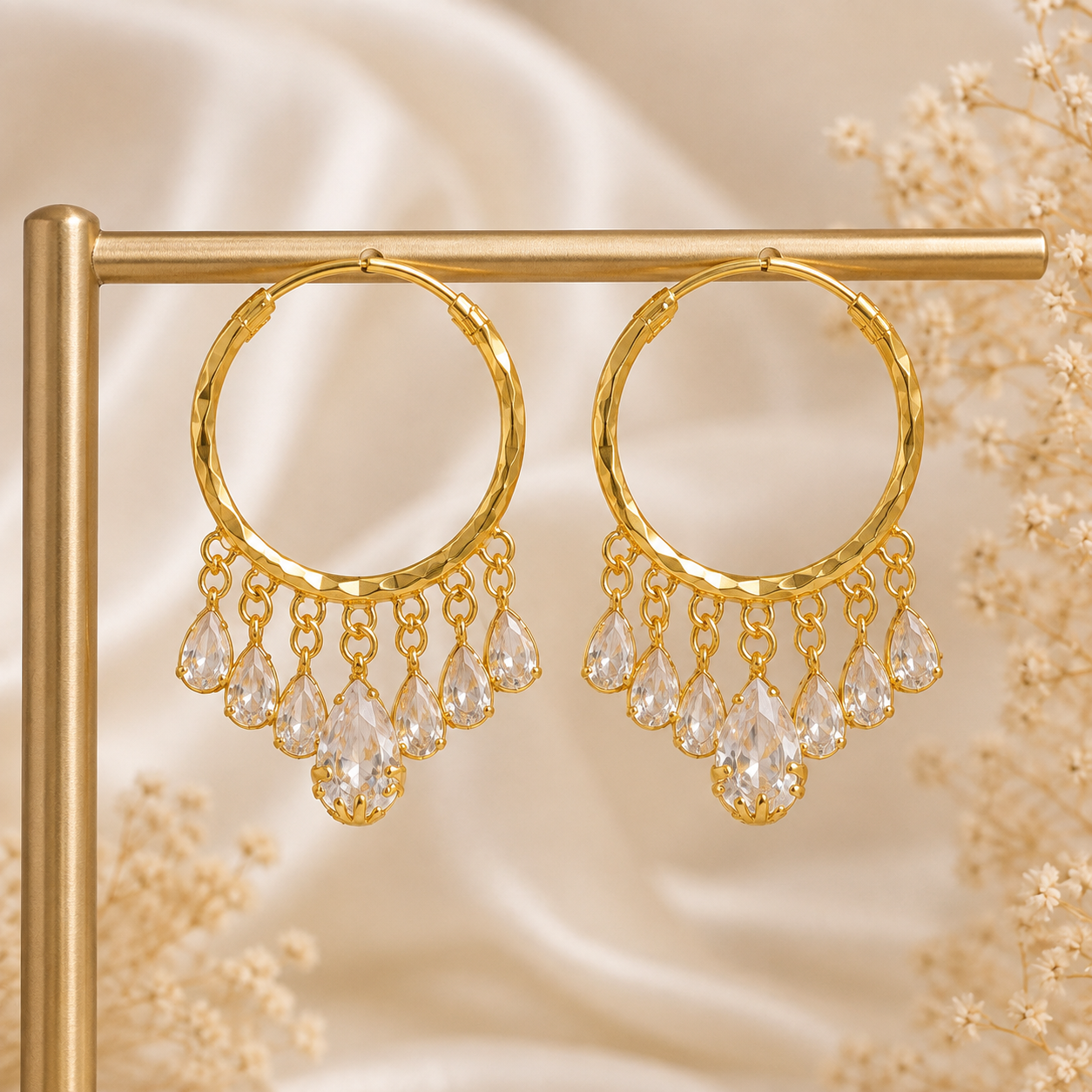Gold Plated White Stone Hoop Earrings for Women and Girls (Art No.309)