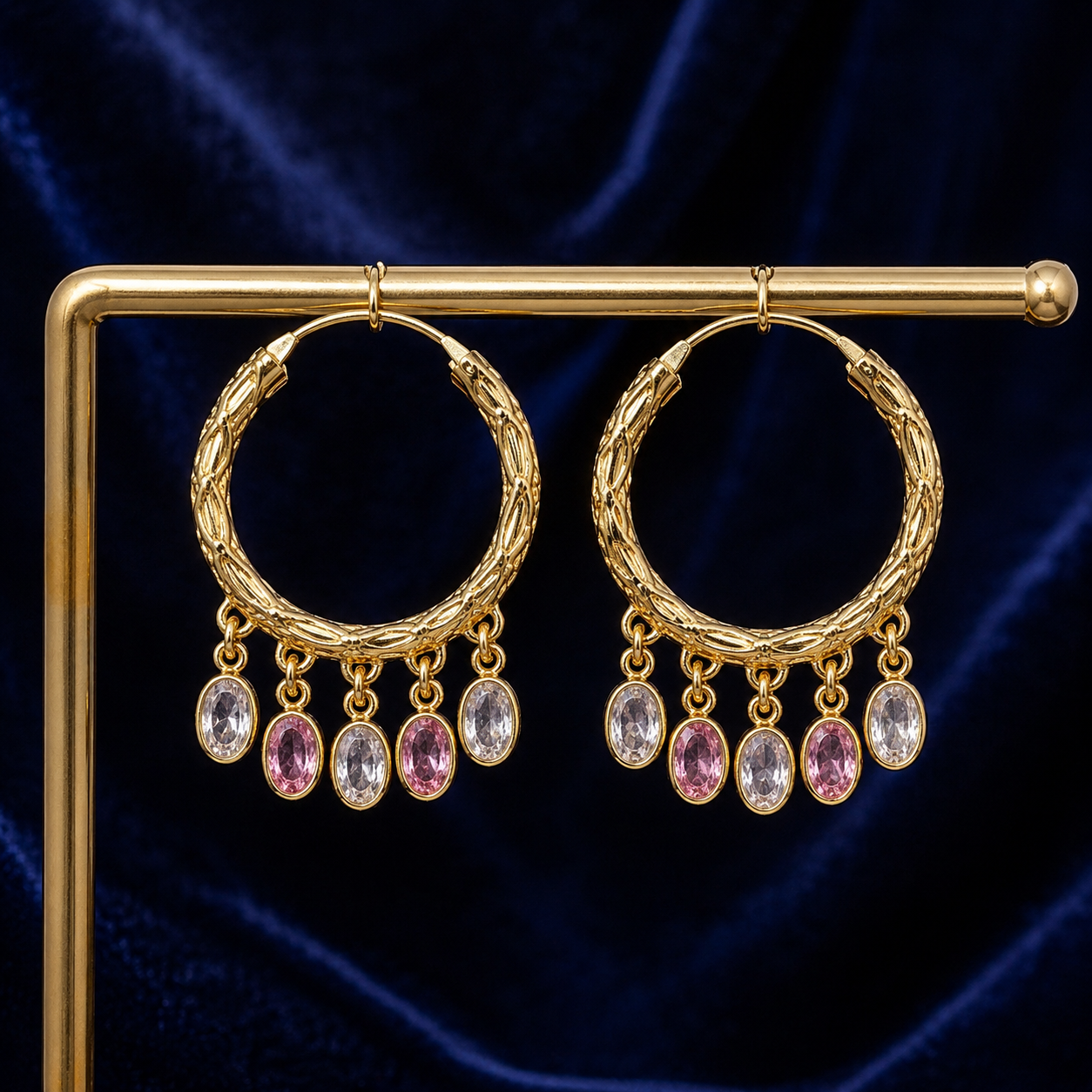 Gold Plated Oval Stone Hoop Earrings for Women and Girls (Art No.306)