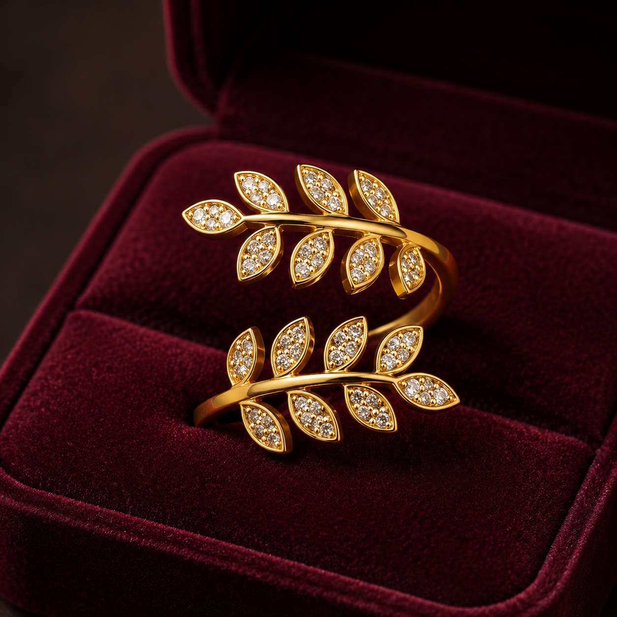 Gold Plated White Stone Leaf Design Finger Ring (Art No.312)