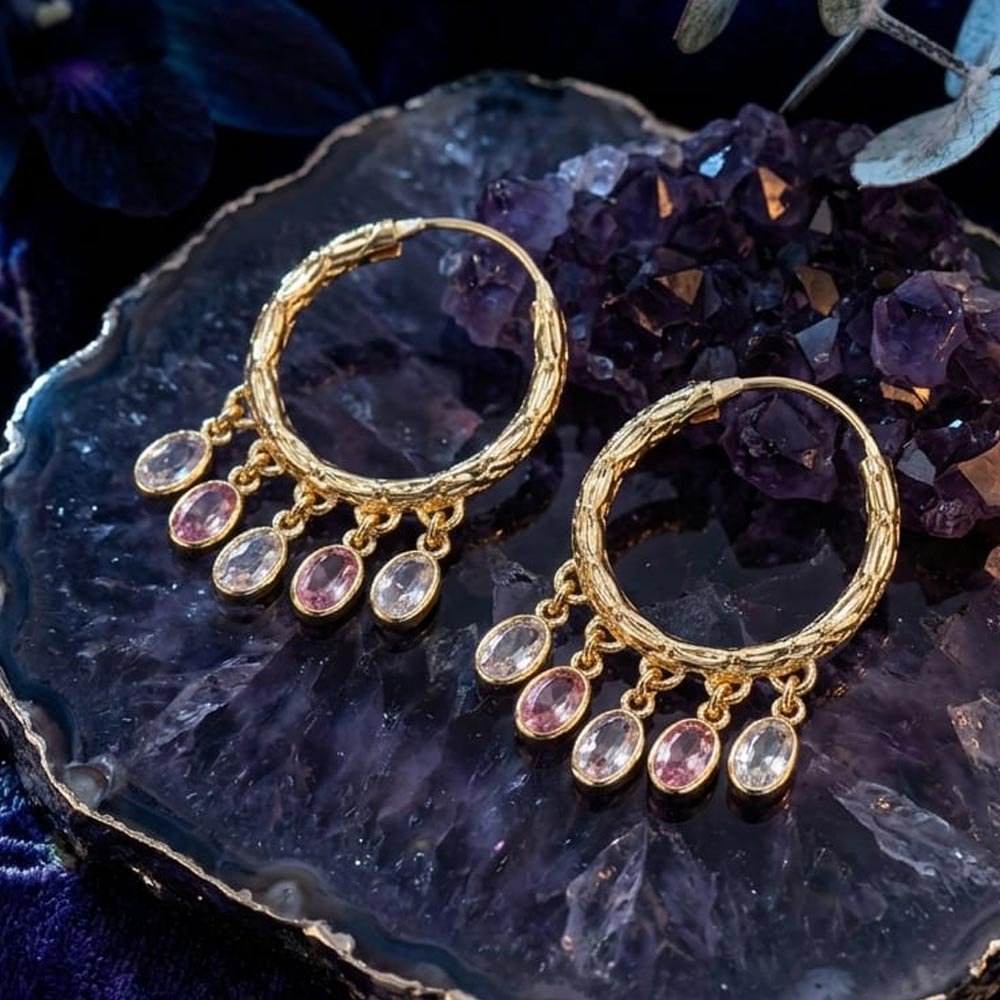 Gold Plated Oval Stone Hoop Earrings for Women and Girls (Art No.306) - Image 4