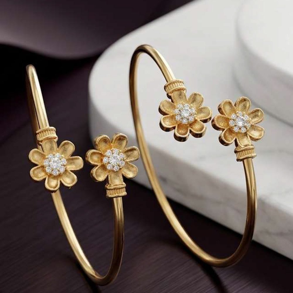 Gold Plated Floral Open Kada Bracelet (Art No.215)