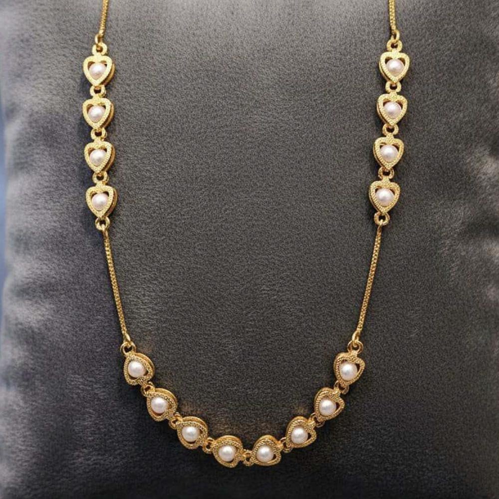 Gold Plated Heart Shape Pearl Chain Necklace for Women & Girls (Art No.226) - Image 3