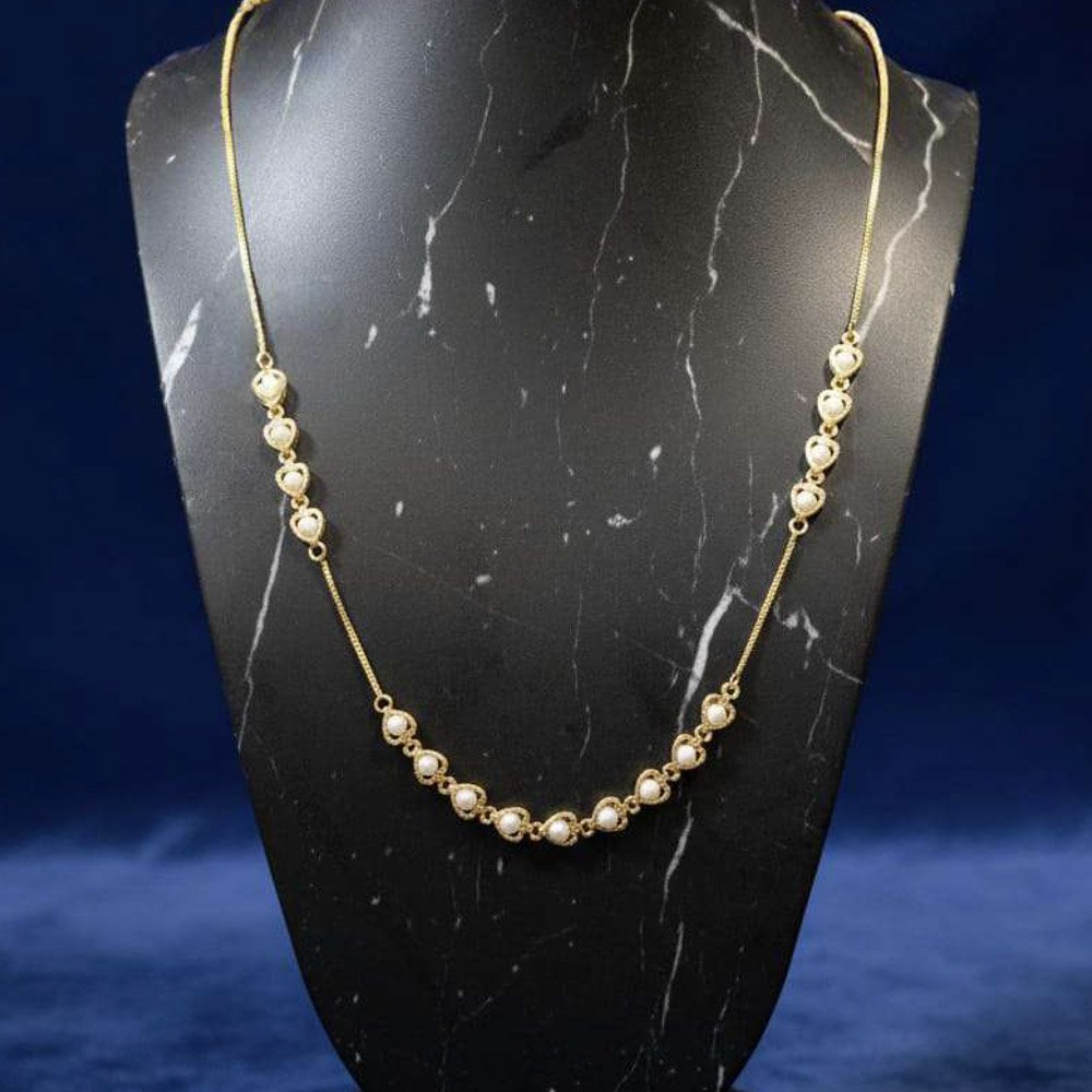 Gold Plated Heart Shape Pearl Chain Necklace for Women & Girls (Art No.226) - Image 4