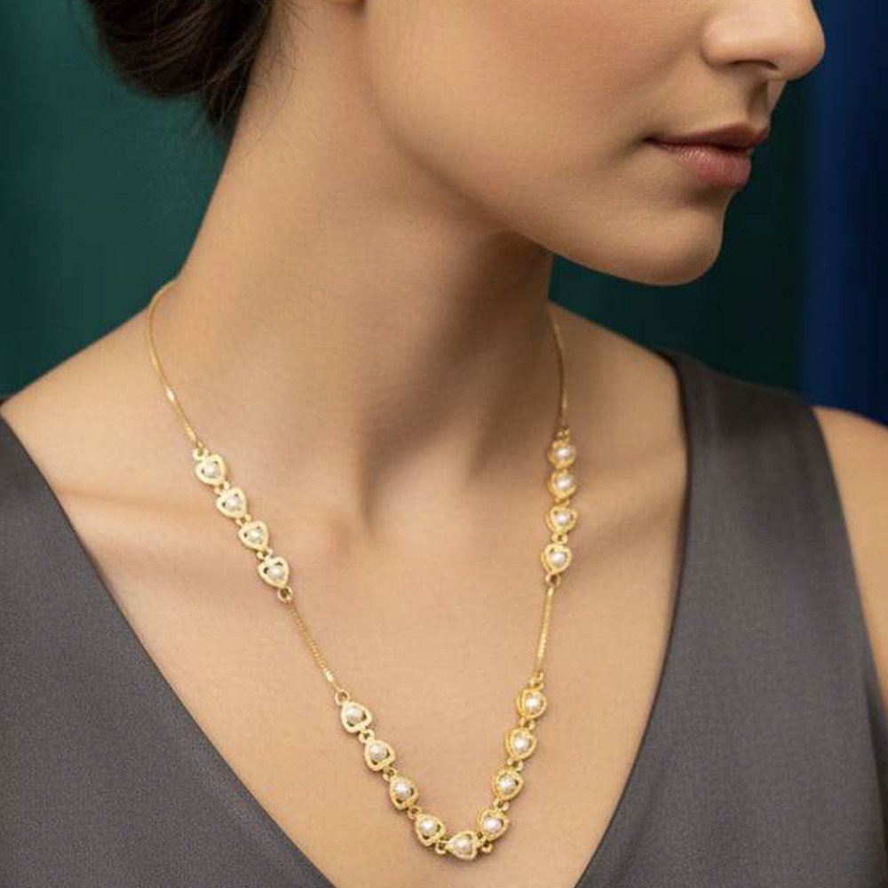 Gold Plated Heart Shape Pearl Chain Necklace for Women & Girls (Art No.226)