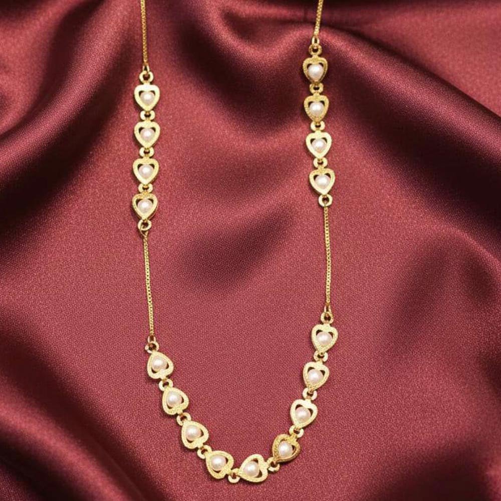 Gold Plated Heart Shape Pearl Chain Necklace for Women & Girls (Art No.226) - Image 2