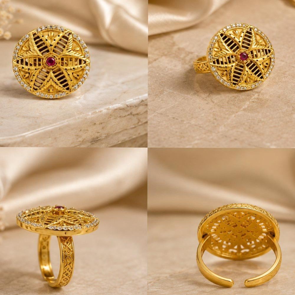 Gold Plated Round Floral Ring (Art No.300) - Image 2