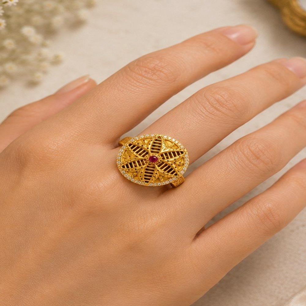 Gold Plated Round Floral Ring (Art No.300) - Image 3