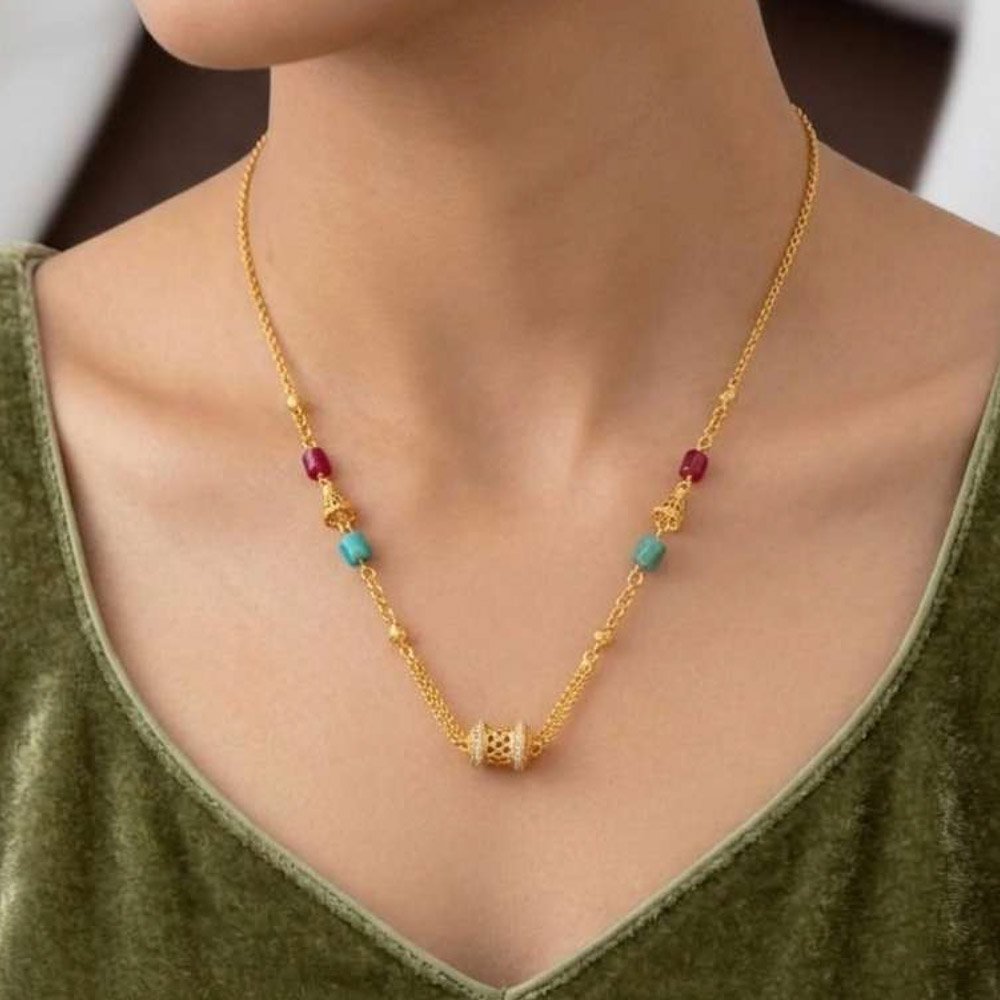 Traditional Gold Plated Multicolor Beaded Mala Necklace (Art No.237)