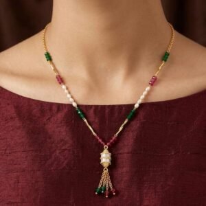 Traditional Gold Plated Multicolor Beaded Pearl Mala Necklace (Art No.235)