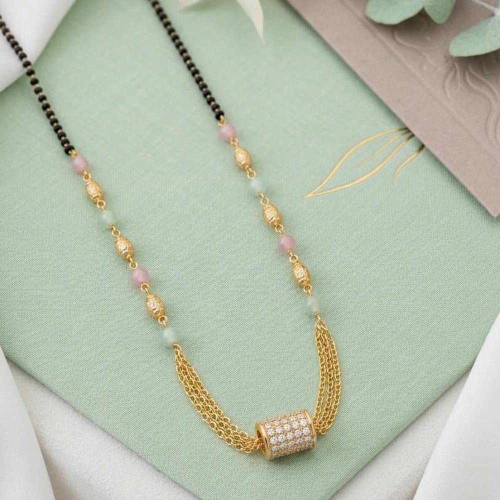 Gold Plated Black Beaded Multilayer AD Mangalsutra for Women (Art No.231) - Image 2