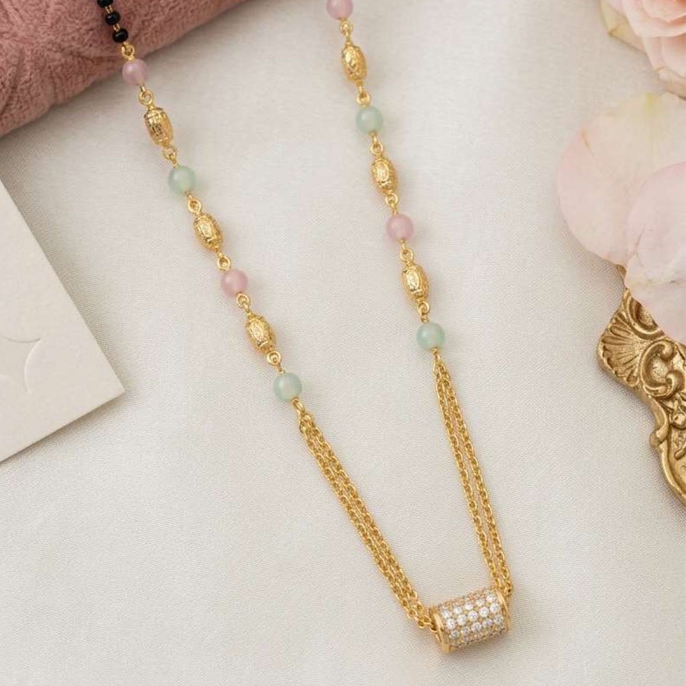 Gold Plated Black Beaded Multilayer AD Mangalsutra for Women (Art No.231) - Image 4