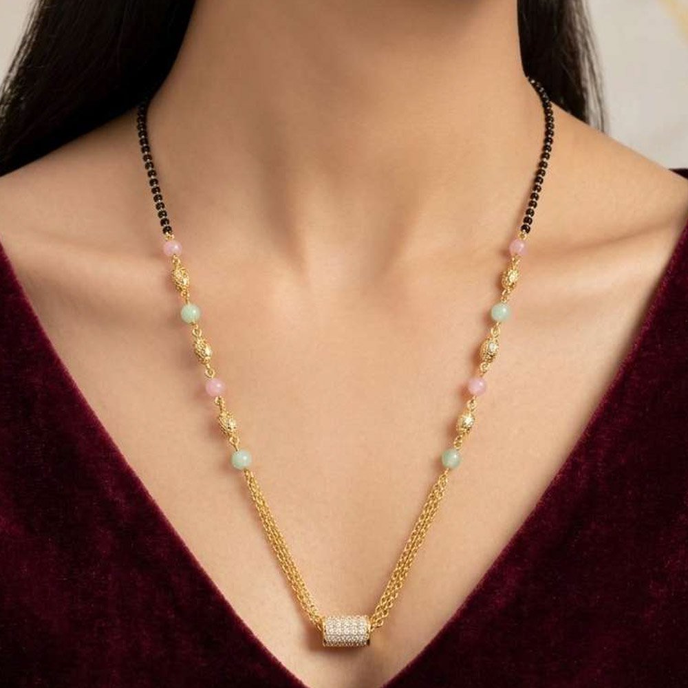 Gold Plated Black Beaded Multilayer AD Mangalsutra for Women (Art No.231)