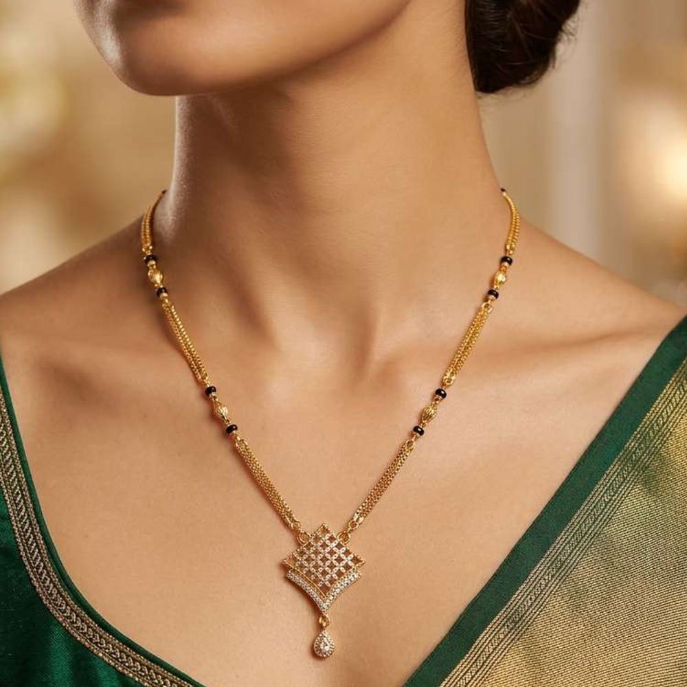 Traditional Gold Plated Black Beads Diamond Shape Mangalsutra For Women (Art No.236)